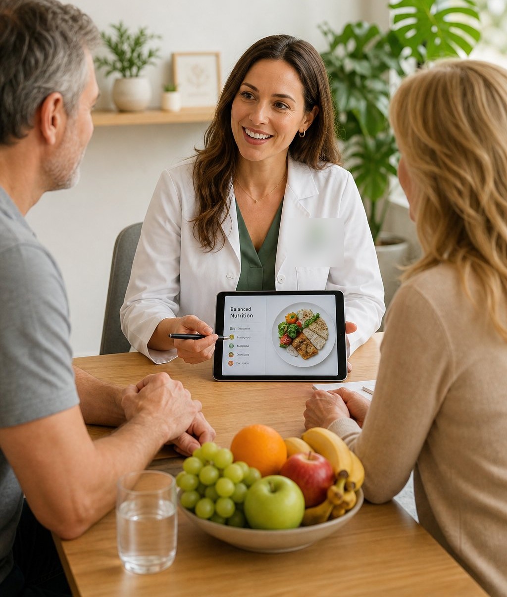 Nutritionist consulting with clients